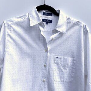 Women’s Faconnable 100% Cotton Button Up Blouse White on White Plaid, Small